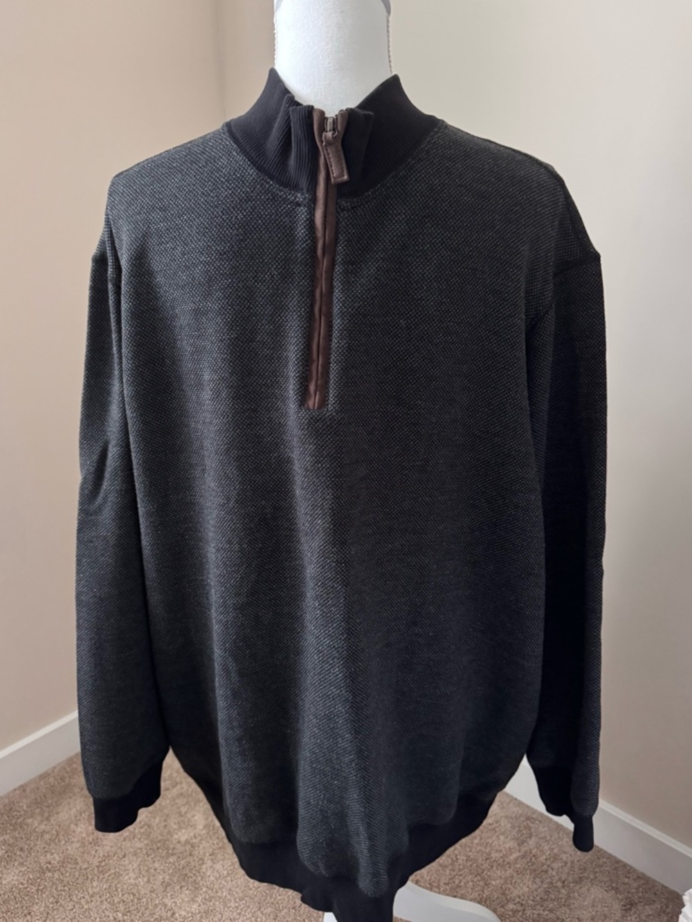 Daniel Cremieux Charcoal Half-Zip Sweater with Brown Trim